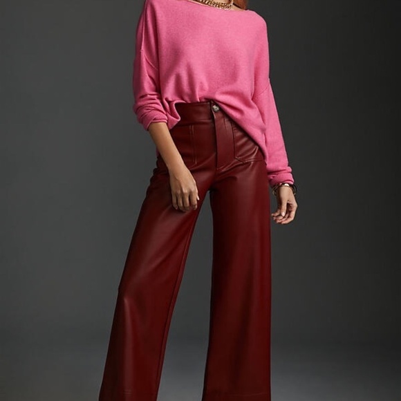 NWT Anthropologie Colette Wide-Leg Faux Leather Pants Red 31 - Picture 2 of 3